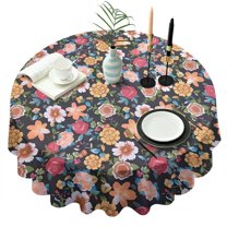Pioneer Flower Floral Print Pattern Round Tablecloth 60"x60",Wrinkle Wipeable Table Cloth for Kitchen Dining Room Picnic Patio Party