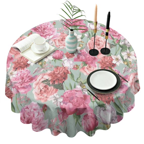 Pioneer Flower Floral Print Pattern Round Tablecloth 60"x60",Wrinkle Wipeable Table Cloth for Kitchen Dining Room Picnic Patio Party