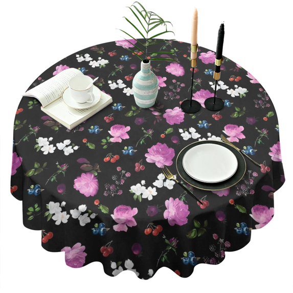 Pioneer Flower Floral Print Pattern Round Tablecloth 60"x60",Wrinkle Wipeable Table Cloth for Kitchen Dining Room Picnic Patio Party