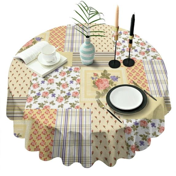 Pioneer Flower Floral Print Pattern Round Tablecloth 60"x60",Wrinkle Wipeable Table Cloth for Kitchen Dining Room Picnic Patio Party