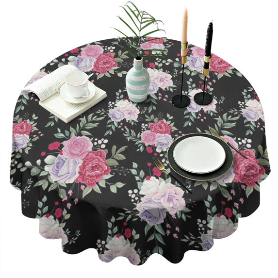 Pioneer Flower Floral Print Pattern Round Tablecloth 60"x60",Wrinkle Wipeable Table Cloth for Kitchen Dining Room Picnic Patio Party