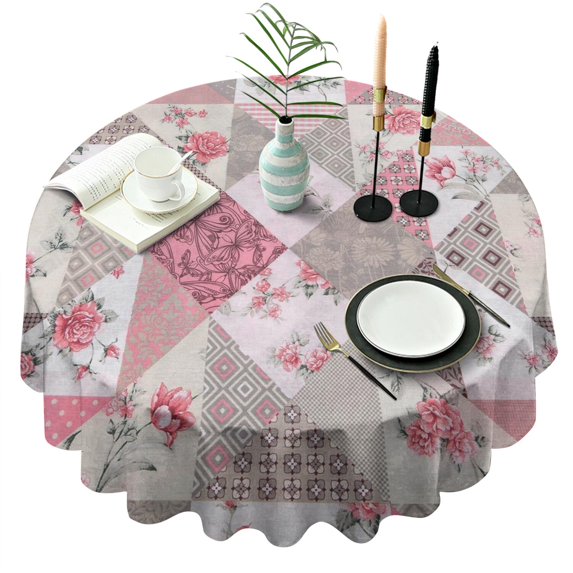 Pioneer Flower Floral Print Pattern Round Tablecloth 60"x60",Wrinkle Wipeable Table Cloth for Kitchen Dining Room Picnic Patio Party