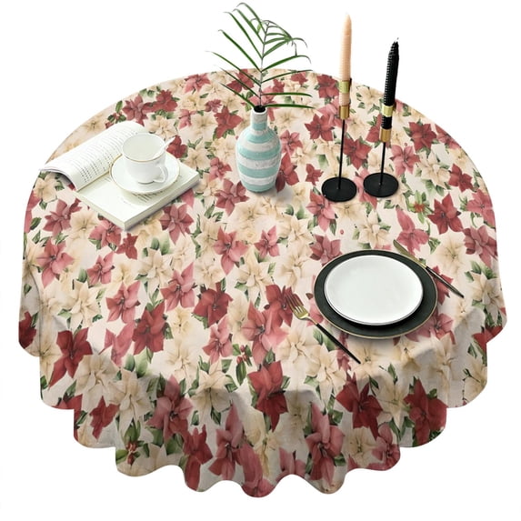 Pioneer Flower Floral Print Pattern Round Tablecloth 60"x60",Wrinkle Wipeable Table Cloth for Kitchen Dining Room Picnic Patio Party
