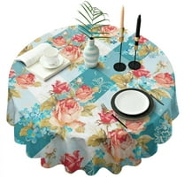 Pioneer Flower Floral Print Pattern Round Tablecloth 60"x60",Wrinkle Wipeable Table Cloth for Kitchen Dining Room Picnic Patio Party