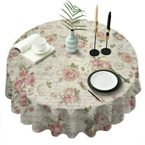 Pioneer Flower Floral Print Pattern Round Tablecloth 60"x60",Wrinkle Wipeable Table Cloth for Kitchen Dining Room Picnic Patio Party