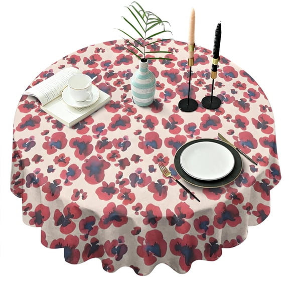 Pioneer Flower Floral Print Pattern Round Tablecloth 60"x60",Wrinkle Wipeable Table Cloth for Kitchen Dining Room Picnic Patio Party