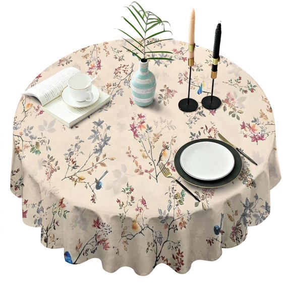 Pioneer Flower Floral Print Pattern Round Tablecloth 60"x60",Wrinkle Wipeable Table Cloth for Kitchen Dining Room Picnic Patio Party