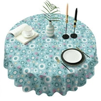 Pioneer Flower Floral Print Pattern Round Tablecloth 60"x60",Wrinkle Wipeable Table Cloth for Kitchen Dining Room Picnic Patio Party