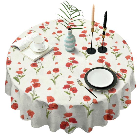 Pioneer Flower Floral Print Pattern Round Tablecloth 60"x60",Wrinkle Wipeable Table Cloth for Kitchen Dining Room Picnic Patio Party