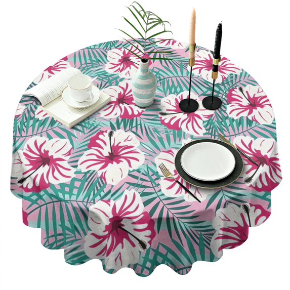 Pioneer Flower Floral Print Pattern Round Tablecloth 60"x60",Wrinkle Wipeable Table Cloth for Kitchen Dining Room Picnic Patio Party