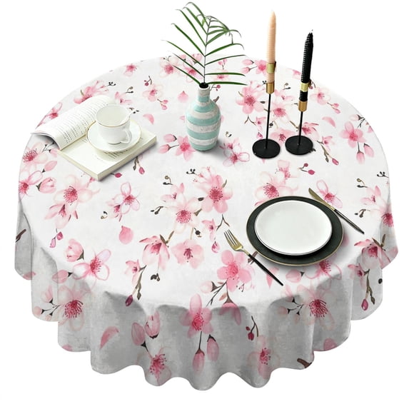 Pioneer Flower Floral Print Pattern Round Tablecloth 60"x60",Wrinkle Wipeable Table Cloth for Kitchen Dining Room Picnic Patio Party