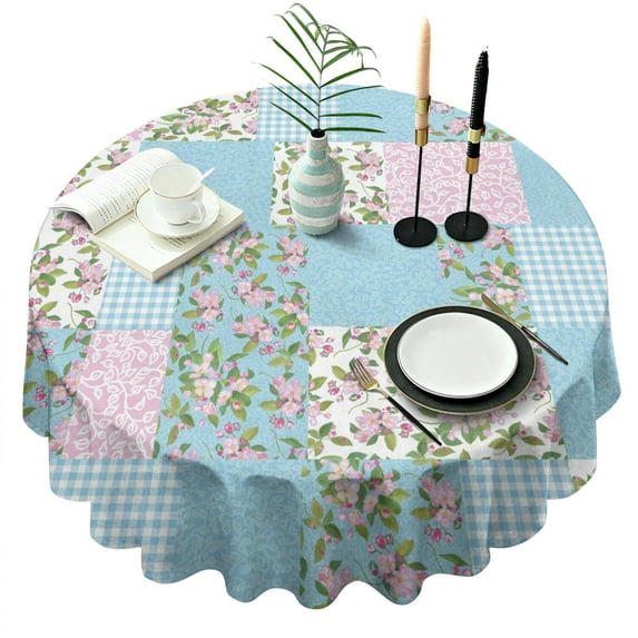 Pioneer Flower Floral Print Pattern Round Tablecloth 60"x60",Wrinkle Wipeable Table Cloth for Kitchen Dining Room Picnic Patio Party