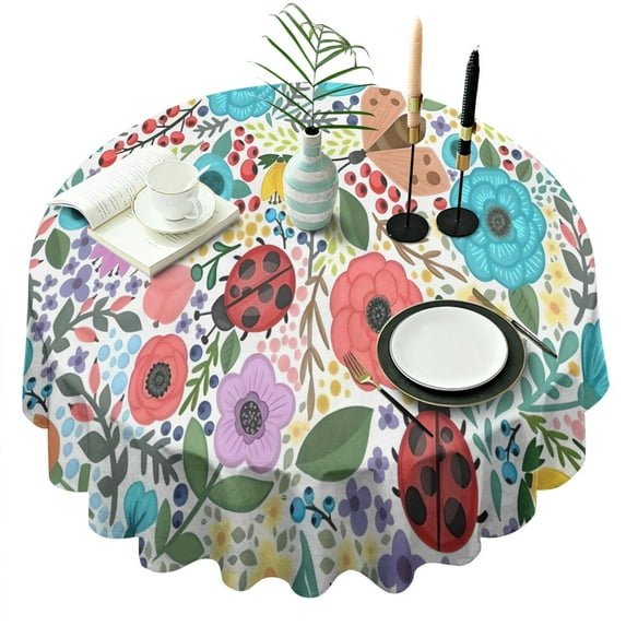 Pioneer Flower Floral Print Pattern Round Tablecloth 60"x60",Wrinkle Wipeable Table Cloth for Kitchen Dining Room Picnic Patio Party