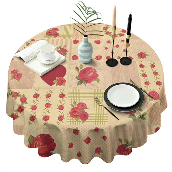 Pioneer Flower Floral Print Pattern Round Tablecloth 60"x60",Wrinkle Wipeable Table Cloth for Kitchen Dining Room Picnic Patio Party