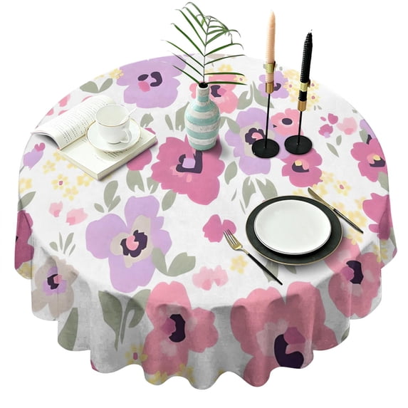 Pioneer Flower Floral Print Pattern Round Tablecloth 60"x60",Wrinkle Wipeable Table Cloth for Kitchen Dining Room Picnic Patio Party