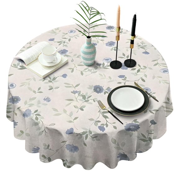 Pioneer Flower Floral Print Pattern Round Tablecloth 60"x60",Wrinkle Wipeable Table Cloth for Kitchen Dining Room Picnic Patio Party