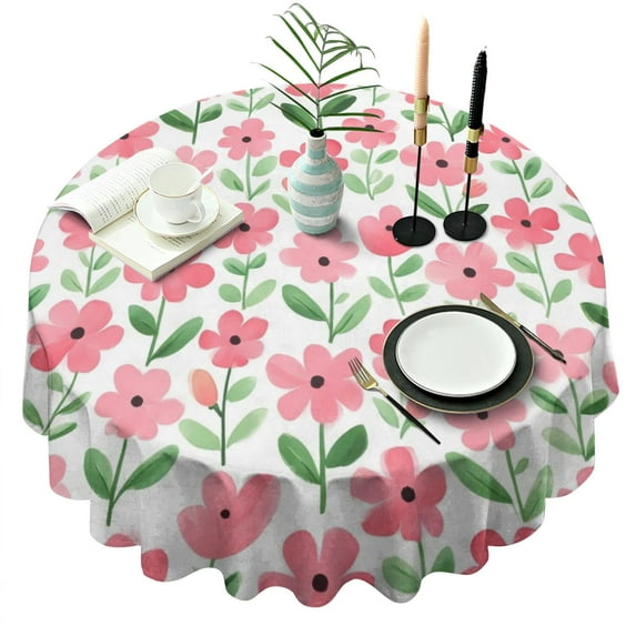 Pioneer Flower Floral Print Pattern Round Tablecloth 60"x60",Wrinkle Wipeable Table Cloth for Kitchen Dining Room Picnic Patio Party