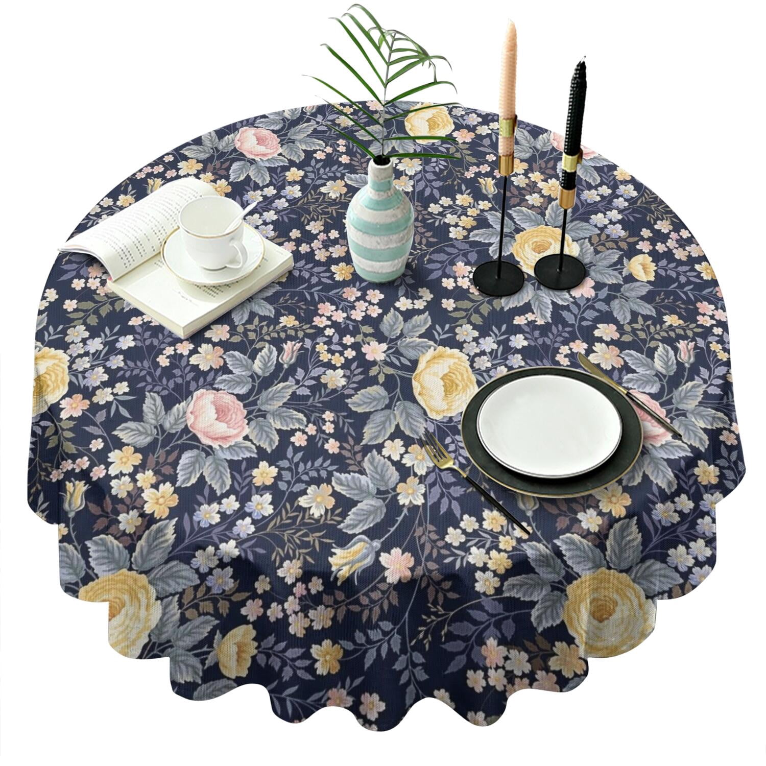 Pioneer Flower Floral Print Pattern Round Tablecloth 60