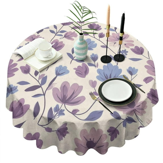 Pioneer Flower Floral Print Pattern Round Tablecloth 60"x60",Wrinkle Wipeable Table Cloth for Kitchen Dining Room Picnic Patio Party