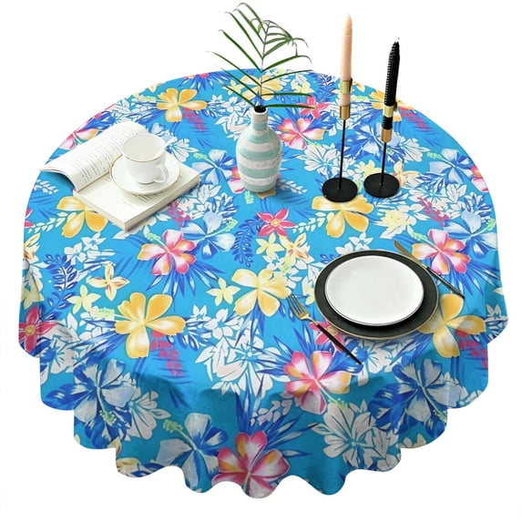 Pioneer Flower Floral Print Pattern Round Tablecloth 60"x60",Wrinkle Wipeable Table Cloth for Kitchen Dining Room Picnic Patio Party