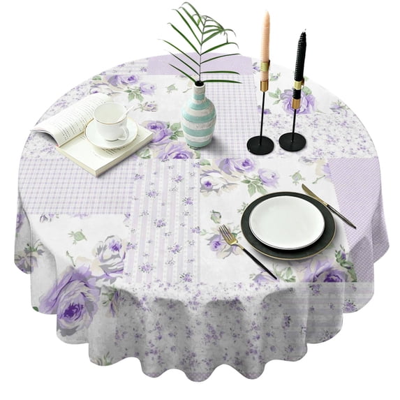 Pioneer Flower Floral Print Pattern Round Tablecloth 60"x60",Wrinkle Wipeable Table Cloth for Kitchen Dining Room Picnic Patio Party