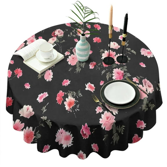 Pioneer Flower Floral Print Pattern Round Tablecloth 60"x60",Wrinkle Wipeable Table Cloth for Kitchen Dining Room Picnic Patio Party