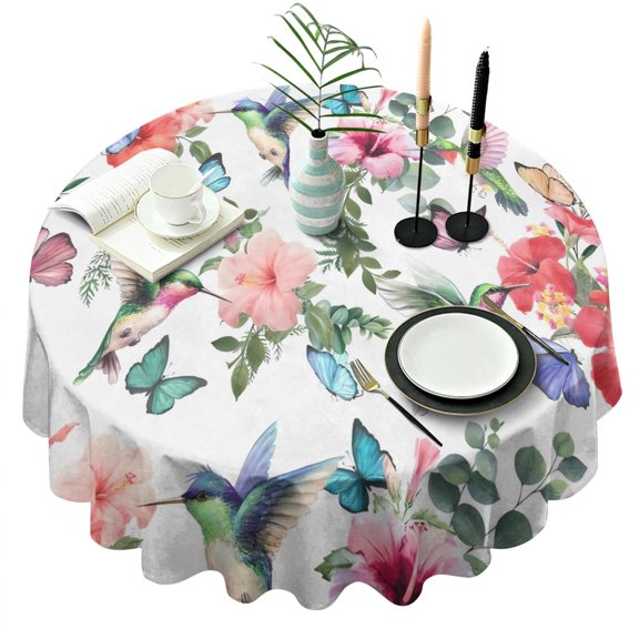 Pioneer Flower Floral Print Pattern Round Tablecloth 60"x60",Wrinkle Wipeable Table Cloth for Kitchen Dining Room Picnic Patio Party