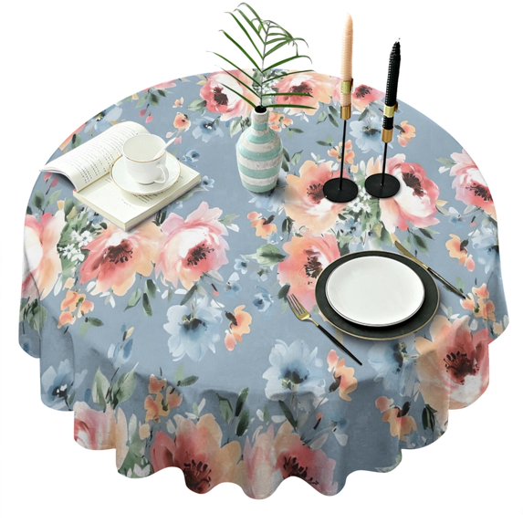 Pioneer Flower Floral Print Pattern Round Tablecloth 60"x60",Wrinkle Wipeable Table Cloth for Kitchen Dining Room Picnic Patio Party