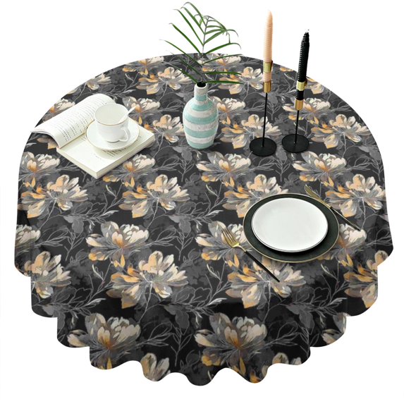 Pioneer Flower Floral Print Pattern Round Tablecloth 60"x60",Wrinkle Wipeable Table Cloth for Kitchen Dining Room Picnic Patio Party