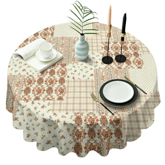 Pioneer Flower Floral Print Pattern Round Tablecloth 60"x60",Wrinkle Wipeable Table Cloth for Kitchen Dining Room Picnic Patio Party