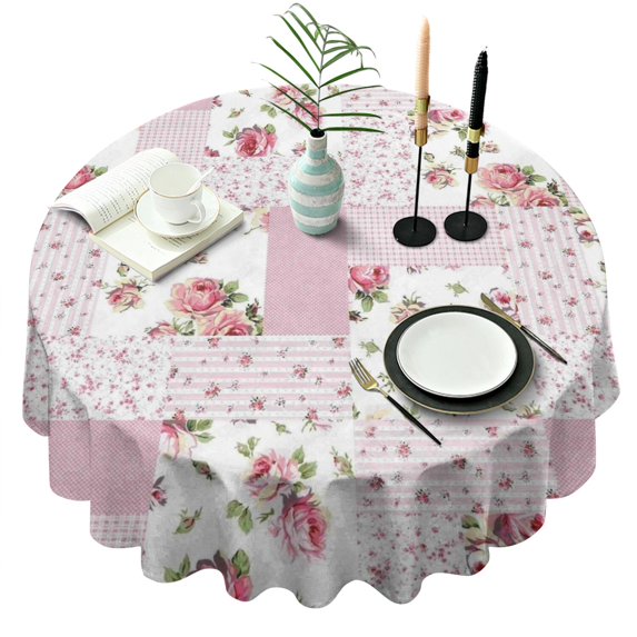 Pioneer Flower Floral Print Pattern Round Tablecloth 60"x60",Wrinkle Wipeable Table Cloth for Kitchen Dining Room Picnic Patio Party