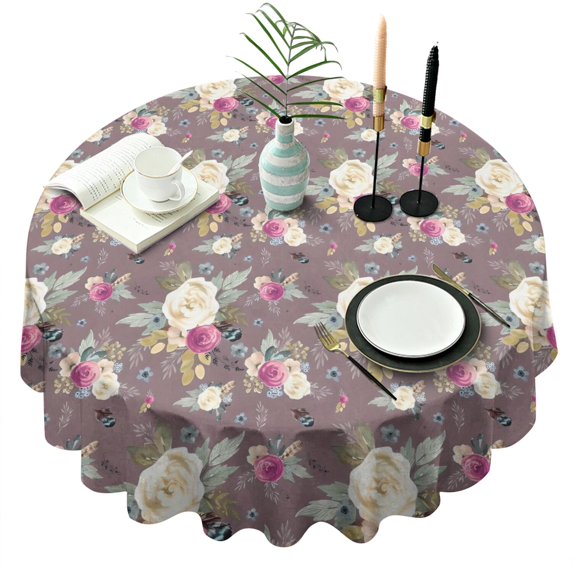 Pioneer Flower Floral Print Pattern Round Tablecloth 60"x60",Wrinkle Wipeable Table Cloth for Kitchen Dining Room Picnic Patio Party