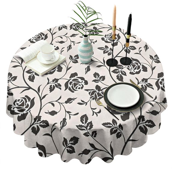 Pioneer Flower Floral Print Pattern Round Tablecloth 60"x60",Wrinkle Wipeable Table Cloth for Kitchen Dining Room Picnic Patio Party