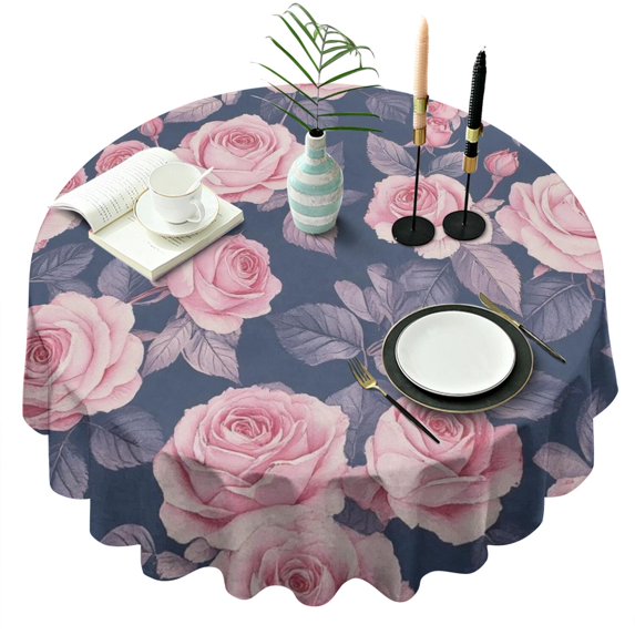 Pioneer Flower Floral Print Pattern Round Tablecloth 60"x60",Wrinkle Wipeable Table Cloth for Kitchen Dining Room Picnic Patio Party