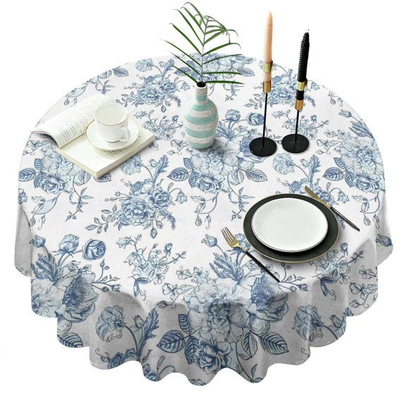 Pioneer Flower Floral Print Pattern Round Tablecloth 60"x60",Wrinkle Wipeable Table Cloth for Kitchen Dining Room Picnic Patio Party