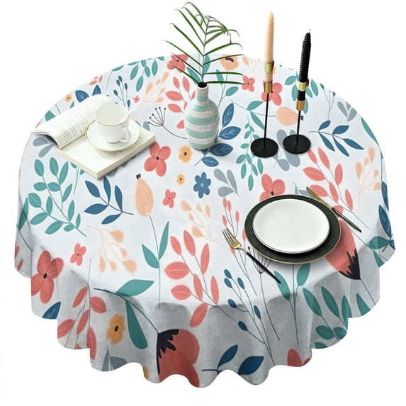 Pioneer Flower Floral Print Pattern Round Tablecloth 60"x60",Wrinkle Wipeable Table Cloth for Kitchen Dining Room Picnic Patio Party