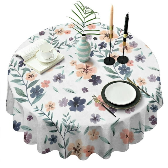 Pioneer Flower Floral Print Pattern Round Tablecloth 60"x60",Wrinkle Wipeable Table Cloth for Kitchen Dining Room Picnic Patio Party