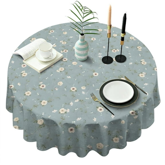 Pioneer Flower Floral Print Pattern Round Tablecloth 60"x60",Wrinkle Wipeable Table Cloth for Kitchen Dining Room Picnic Patio Party