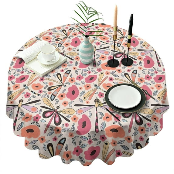 Pioneer Flower Floral Print Pattern Round Tablecloth 60"x60",Wrinkle Wipeable Table Cloth for Kitchen Dining Room Picnic Patio Party