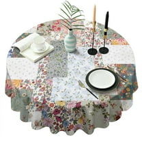 Pioneer Flower Floral Print Pattern Round Tablecloth 60"x60",Wrinkle Wipeable Table Cloth for Kitchen Dining Room Picnic Patio Party