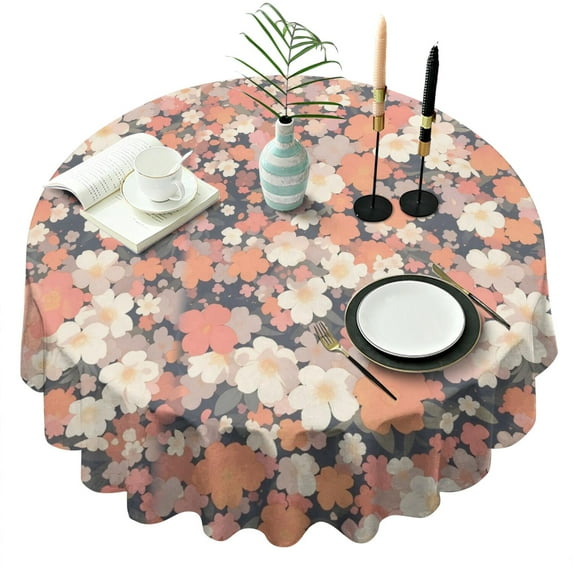 Pioneer Flower Floral Print Pattern Round Tablecloth 60"x60",Wrinkle Wipeable Table Cloth for Kitchen Dining Room Picnic Patio Party
