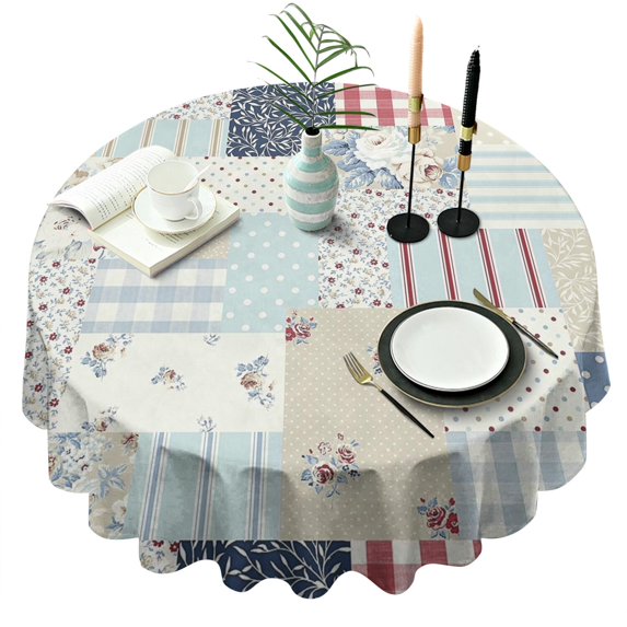 Pioneer Flower Floral Print Pattern Round Tablecloth 60"x60",Wrinkle Wipeable Table Cloth for Kitchen Dining Room Picnic Patio Party