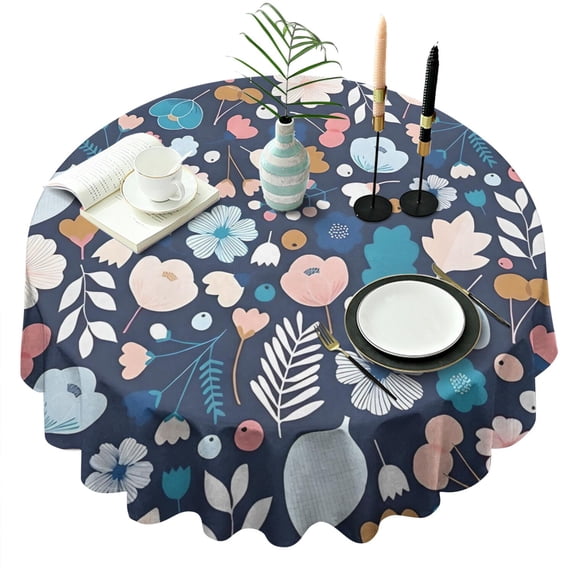 Pioneer Flower Floral Print Pattern Round Tablecloth 60"x60",Wrinkle Wipeable Table Cloth for Kitchen Dining Room Picnic Patio Party
