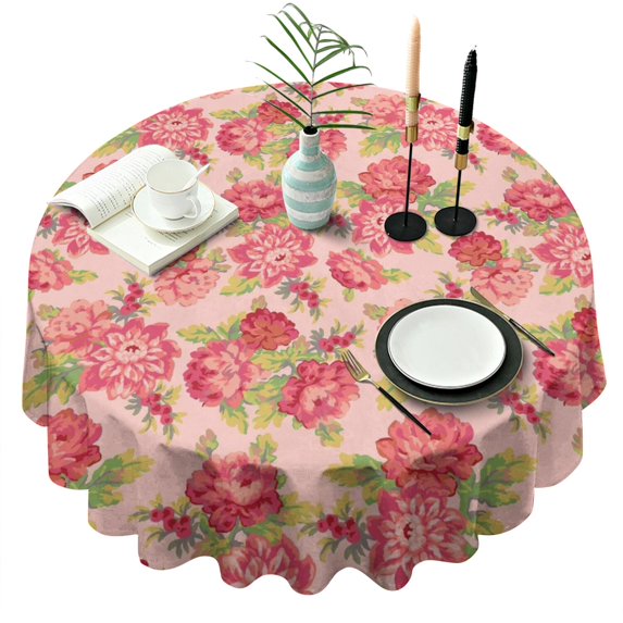 Pioneer Flower Floral Print Pattern Round Tablecloth 60"x60",Wrinkle Wipeable Table Cloth for Kitchen Dining Room Picnic Patio Party