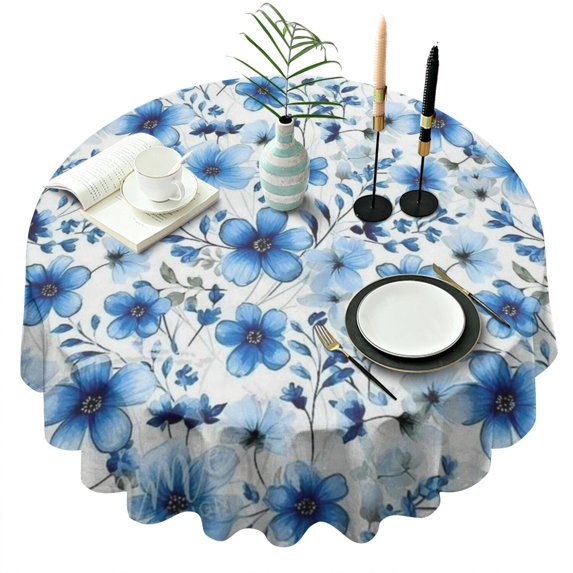 Pioneer Flower Floral Print Pattern Round Tablecloth 60"x60",Wrinkle Wipeable Table Cloth for Kitchen Dining Room Picnic Patio Party
