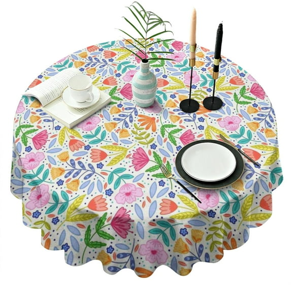 Pioneer Flower Floral Print Pattern Round Tablecloth 60"x60",Wrinkle Wipeable Table Cloth for Kitchen Dining Room Picnic Patio Party