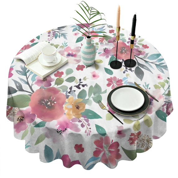 Pioneer Flower Floral Print Pattern Round Tablecloth 60"x60",Wrinkle Wipeable Table Cloth for Kitchen Dining Room Picnic Patio Party