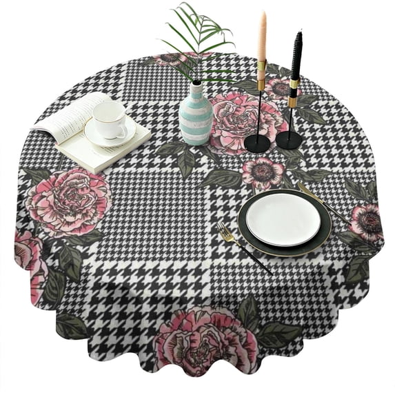 Pioneer Flower Floral Print Pattern Round Tablecloth 60"x60",Wrinkle Wipeable Table Cloth for Kitchen Dining Room Picnic Patio Party