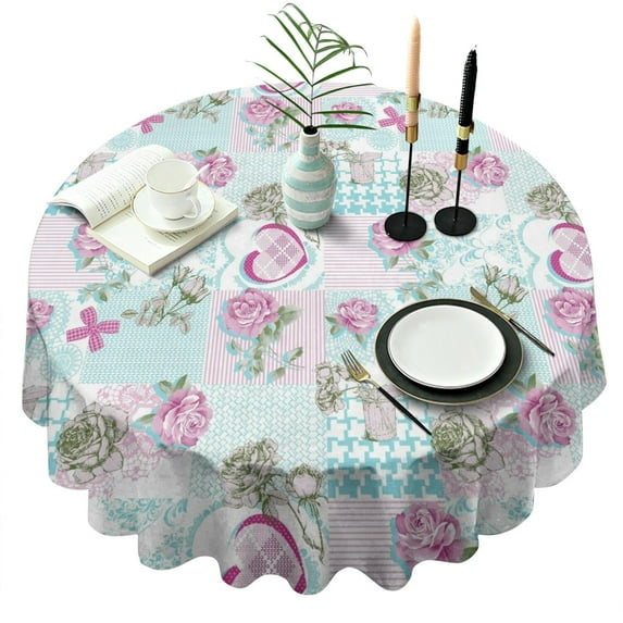 Pioneer Flower Floral Print Pattern Round Tablecloth 60"x60",Wrinkle Wipeable Table Cloth for Kitchen Dining Room Picnic Patio Party
