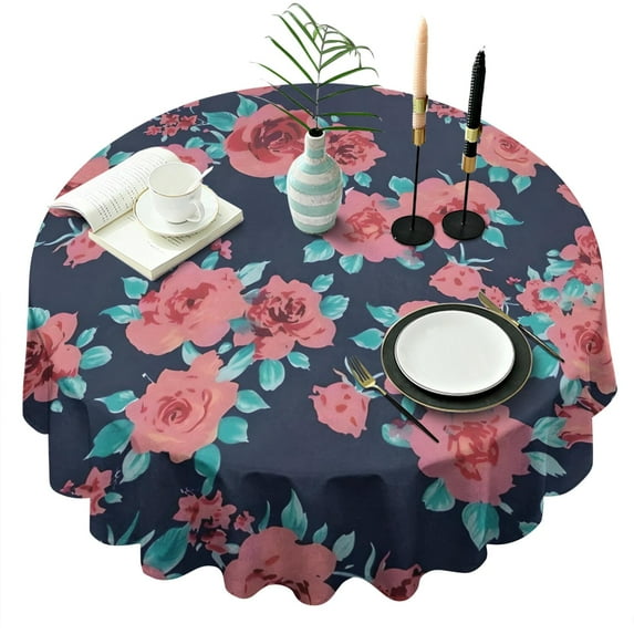 Pioneer Flower Floral Print Pattern Round Tablecloth 60"x60",Wrinkle Wipeable Table Cloth for Kitchen Dining Room Picnic Patio Party